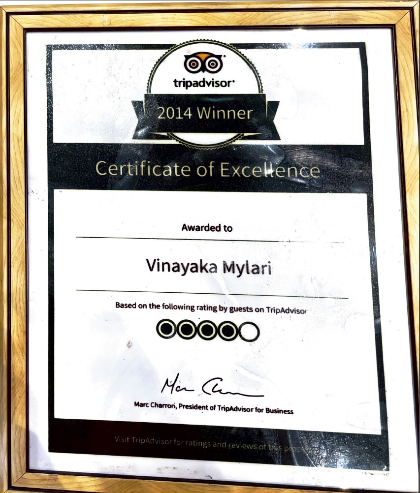 TripAdvisor Winner certificate