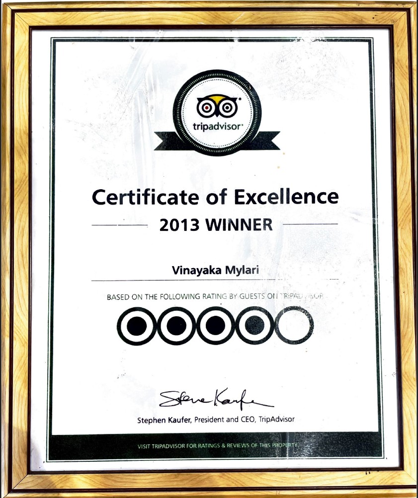 TripAdvisor Winner 1 certificate