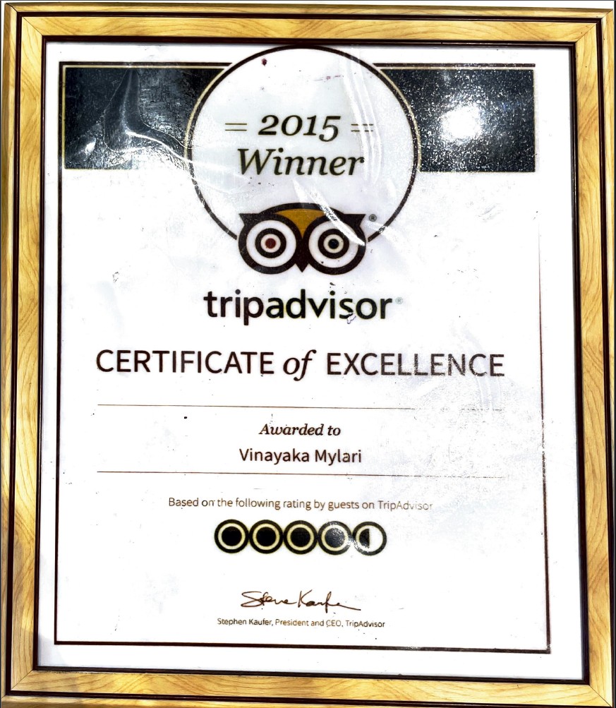 TripAdvisor Winner 2015 certificate